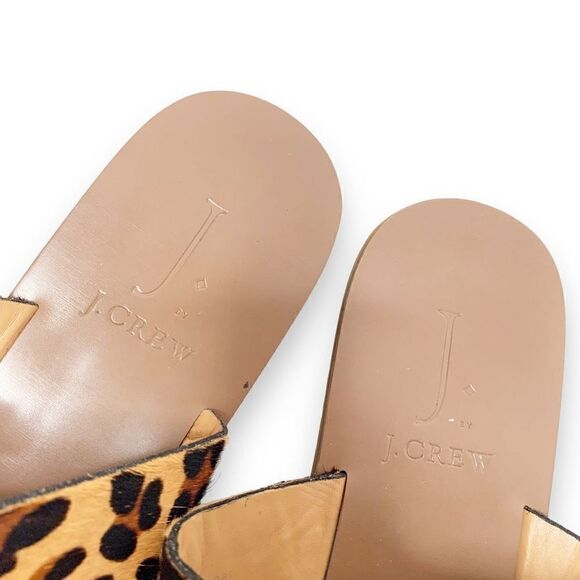 J. Crew | Leopard Calf Hair Slip On Double Strap Open Toe Sandals Women's Size 7 - Picture 4 of 9